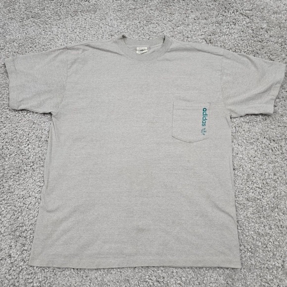 Vtg Adidas Shirt Mens Large Gray Short Sleeve Pullover Front Pocket Trefoil READ - Picture 1 of 15